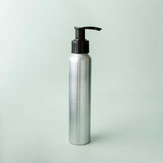 4 oz Brushed Aluminum Bottle with Black Pump Top