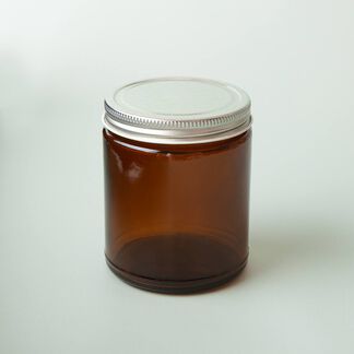 9 oz Amber Glass Jar with Silver Lid