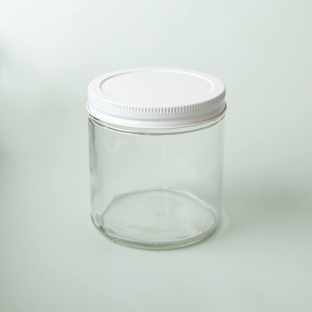 16 oz Clear Glass Jar with White Lid image number null