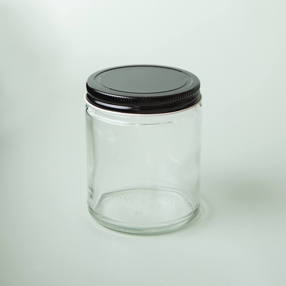 9 oz Clear Glass Jar with Black Lid image number null