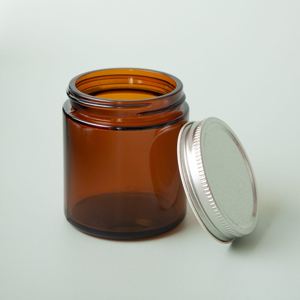 4 oz Amber Glass Jar with Silver Lid image number null