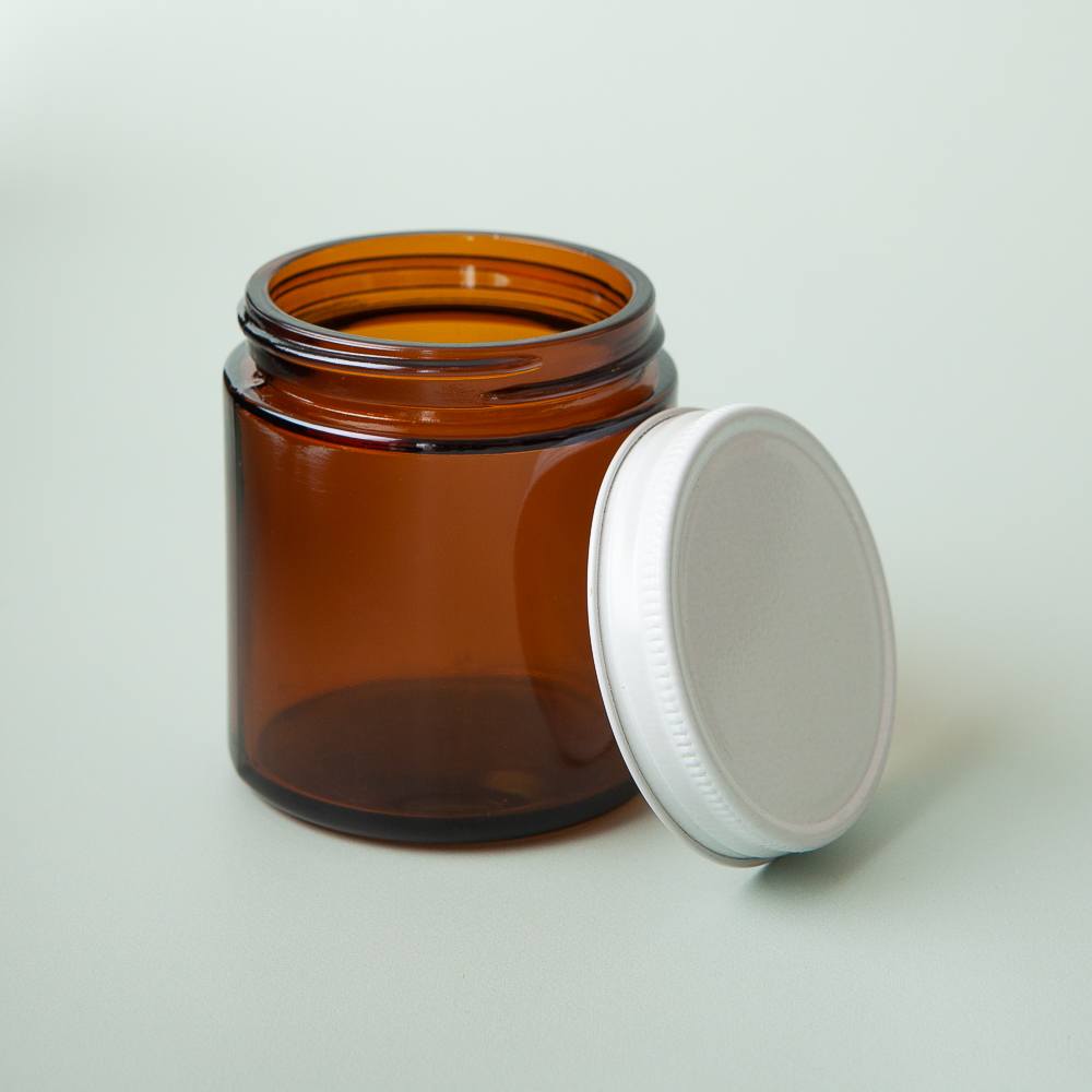 4 oz Amber Glass Jar with White Lid image number null