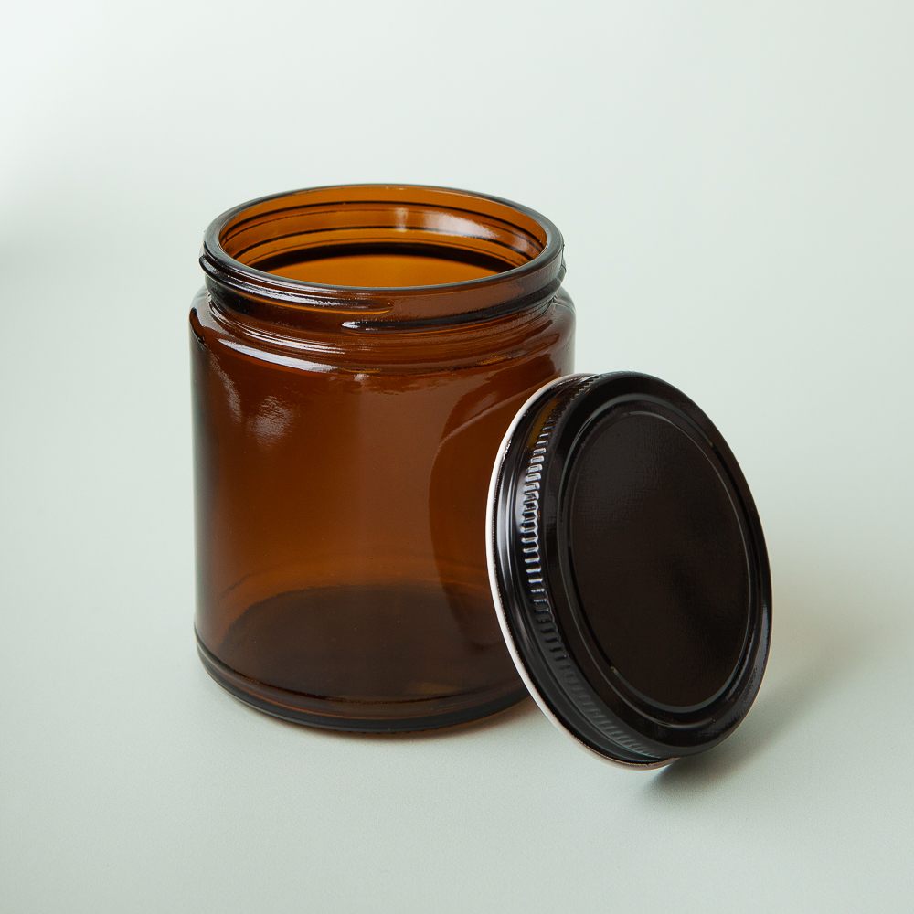 9 oz Amber Glass Jar with Black Lid image number null