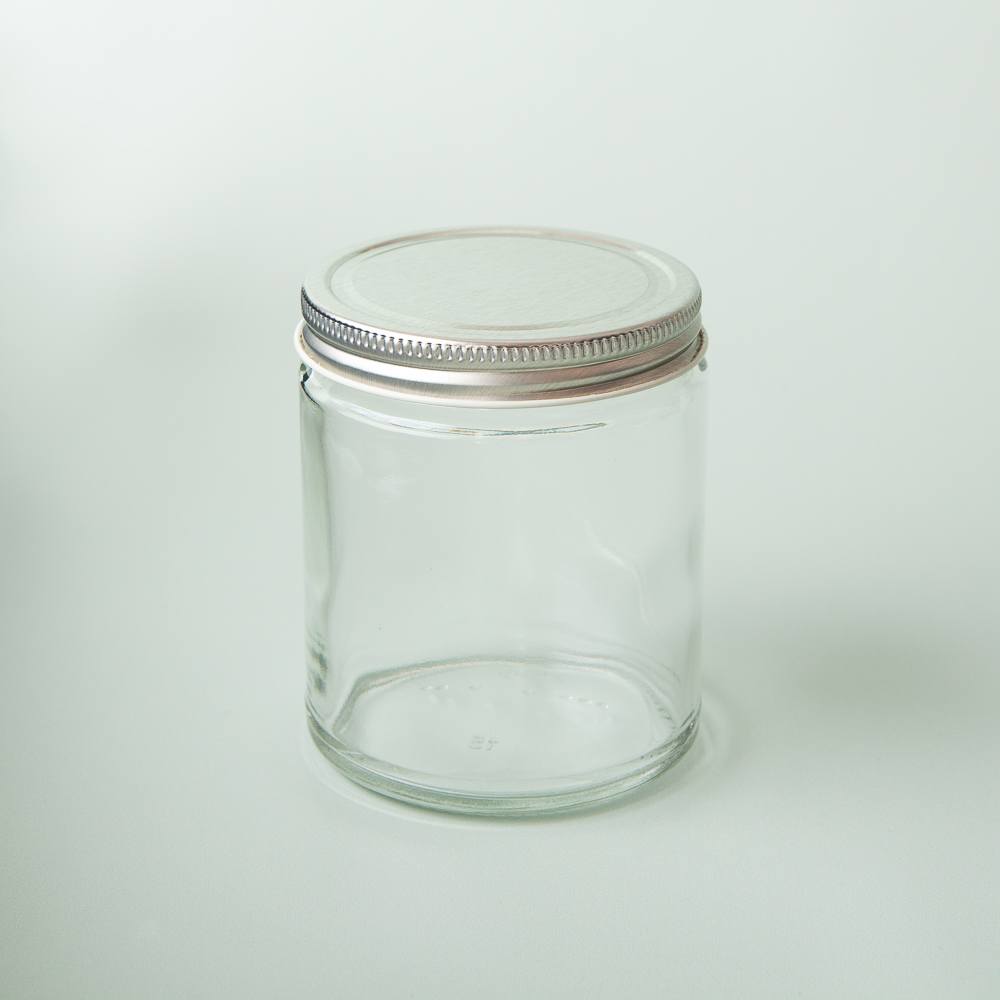 9 oz Clear Glass Jar with Silver Lid image number null