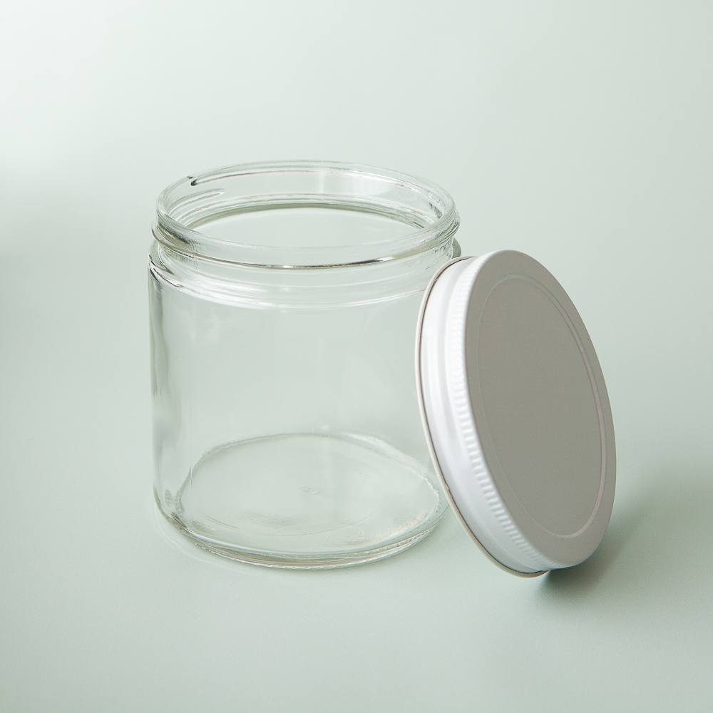 16 oz Clear Glass Jar with White Lid image number null