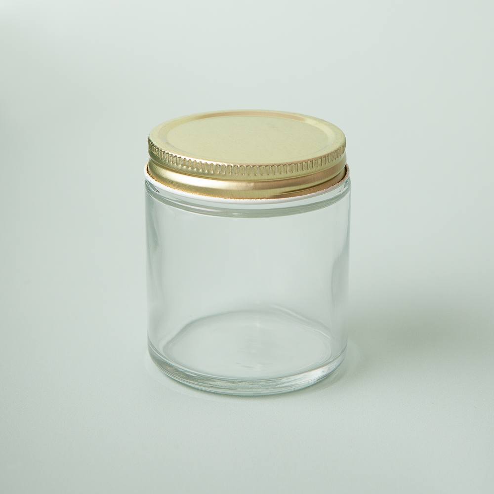 4 oz Clear Glass Jar with Gold Lid image number null