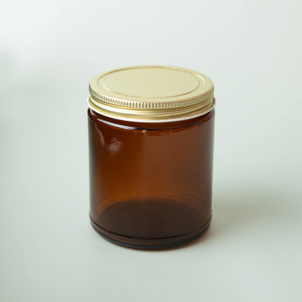 9 oz Amber Glass Jar with Gold Lid image number null