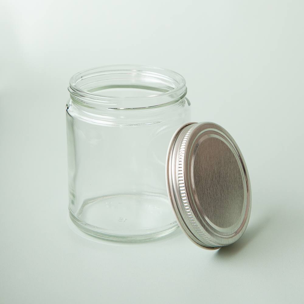 9 oz Clear Glass Jar with Silver Lid image number null