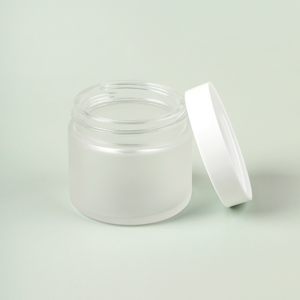 2 oz Frosted Glass Jar with White Cap image number null