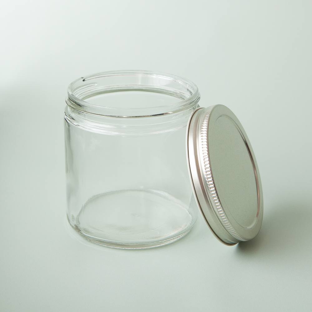 16 oz Clear Glass Jar with Silver Lid image number null