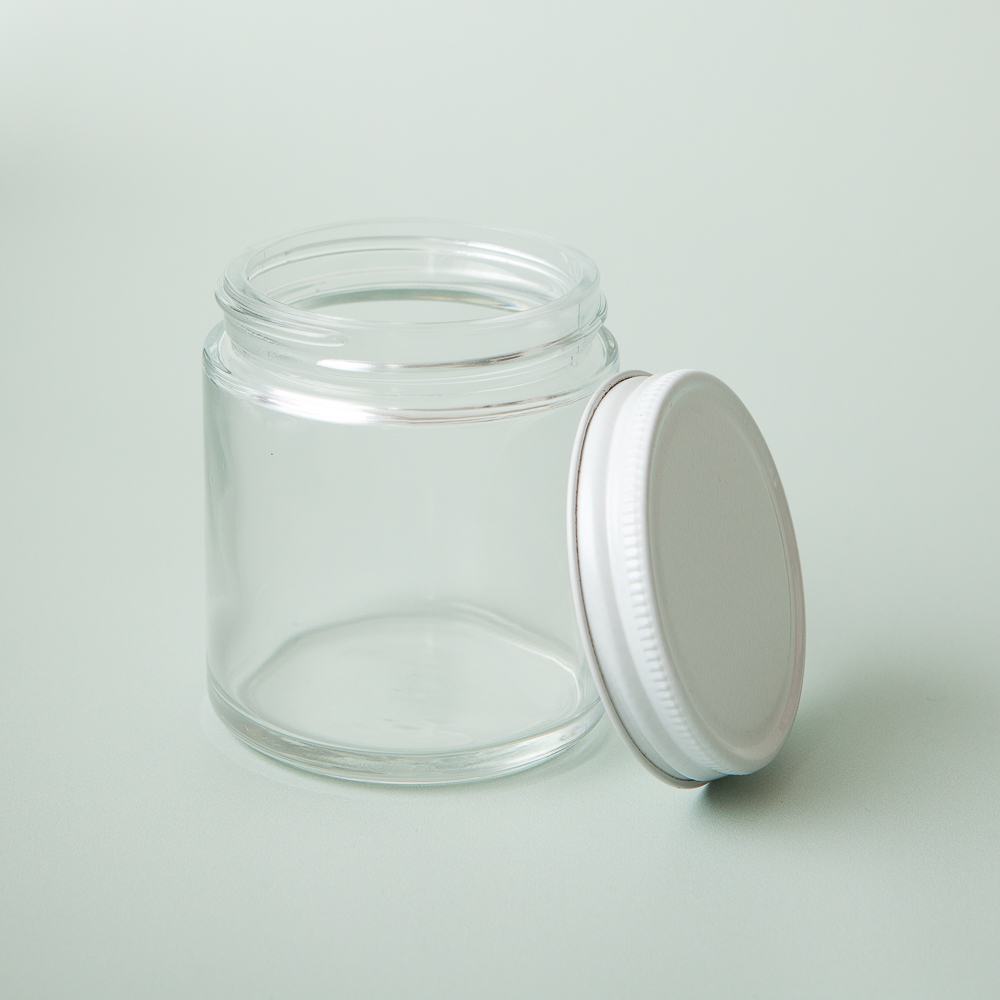 4 oz Clear Glass Jar with White Lid image number null