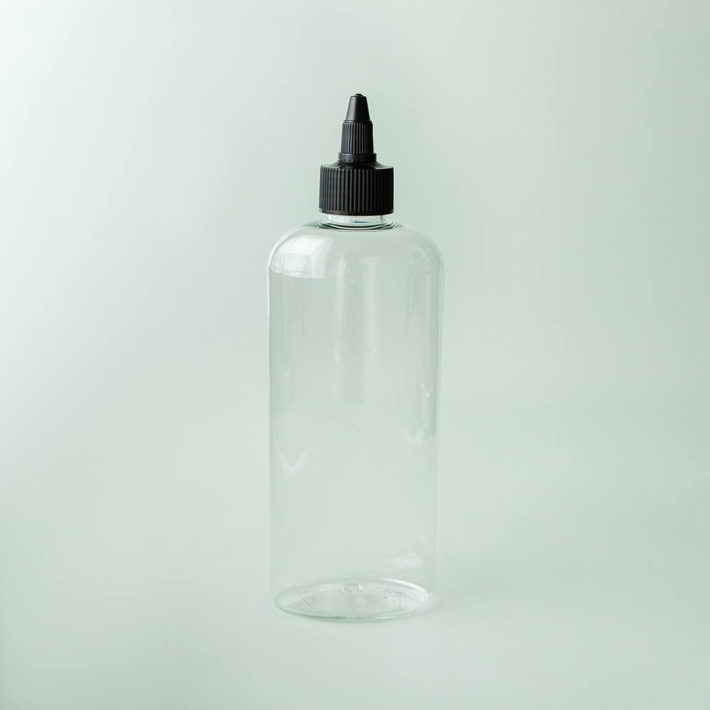 8 oz Clear Oval Bottle with Black Twist Cap image number null