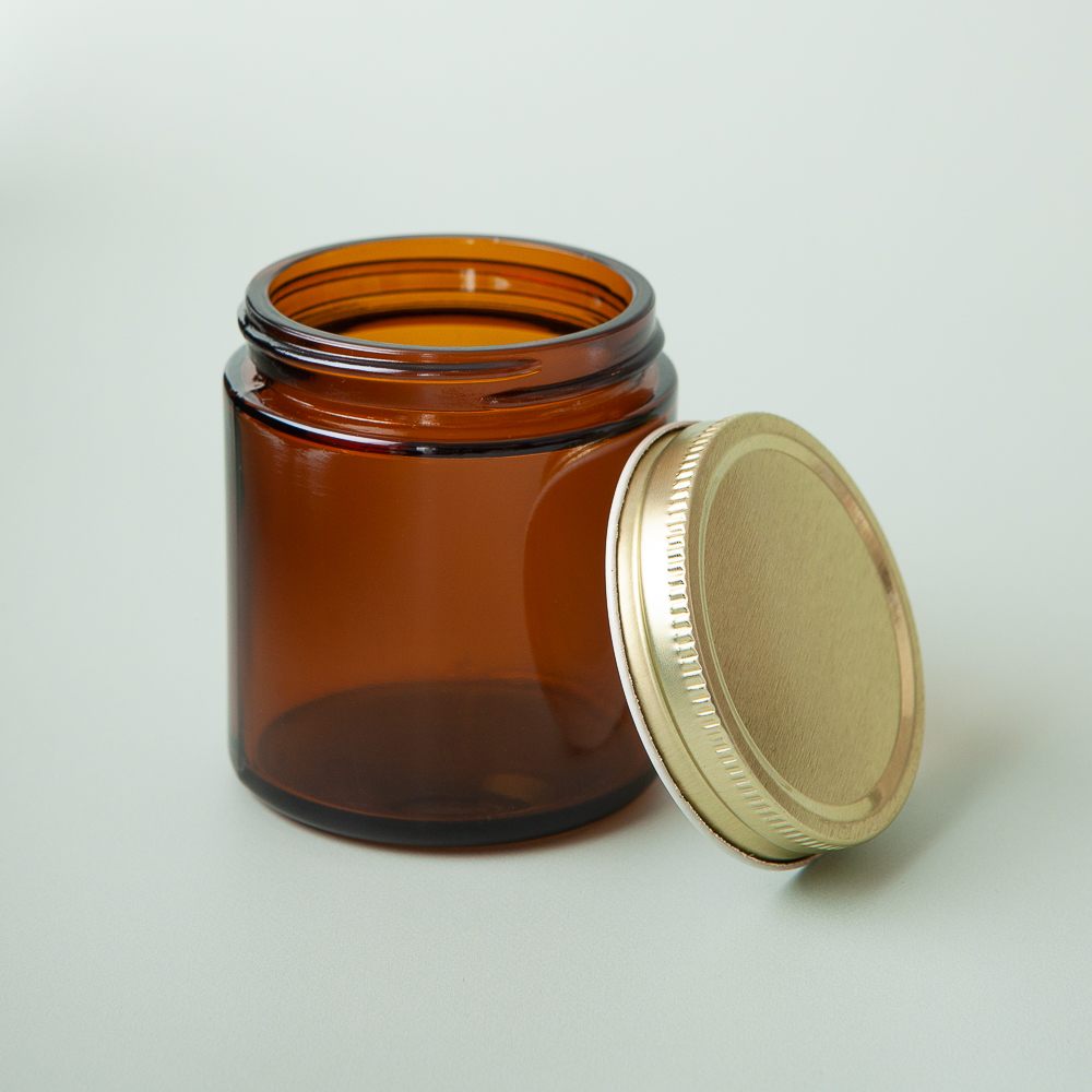 4 oz Amber Glass Jar with Gold Lid image number null