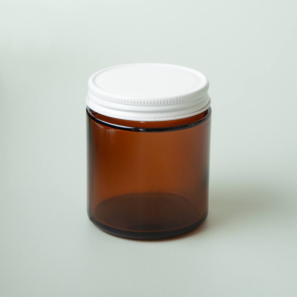 4 oz Amber Glass Jar with White Lid image number null