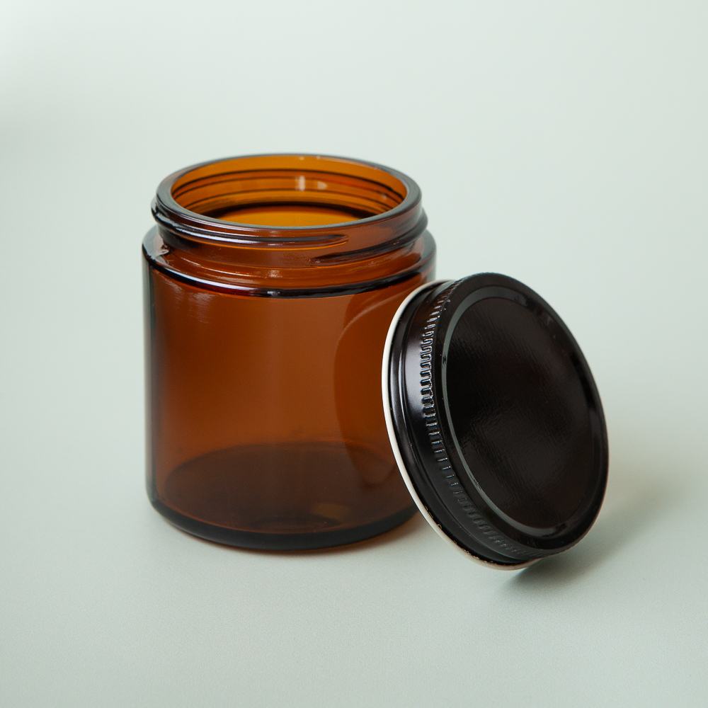 4 oz Amber Glass Jar with Black Lid image number null