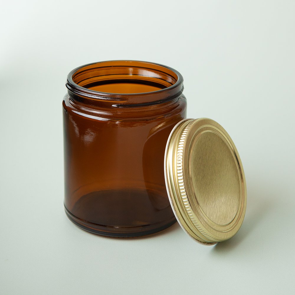 9 oz Amber Glass Jar with Gold Lid image number null