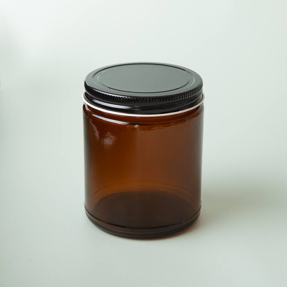 9 oz Amber Glass Jar with Black Lid image number null