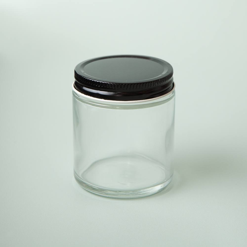 4 oz Clear Glass Jar with Black Lid image number null