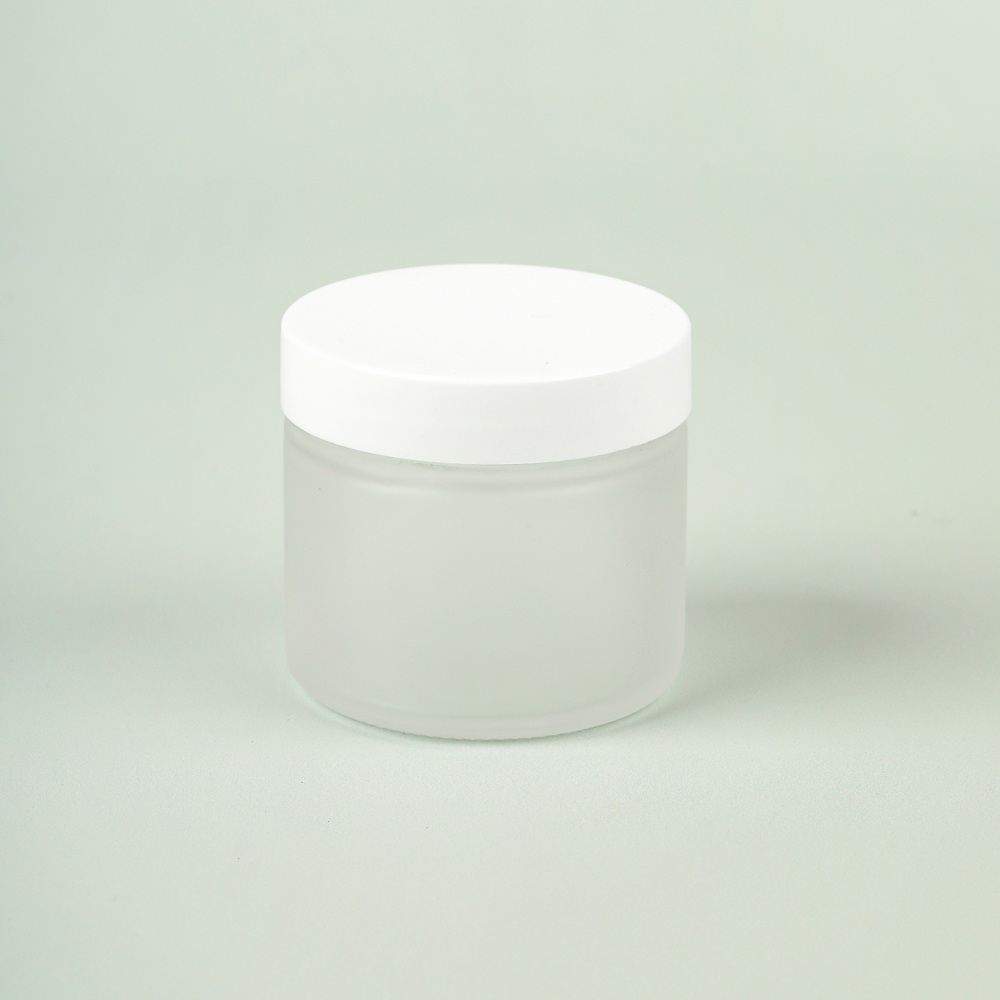 2 oz Frosted Glass Jar with White Cap image number null