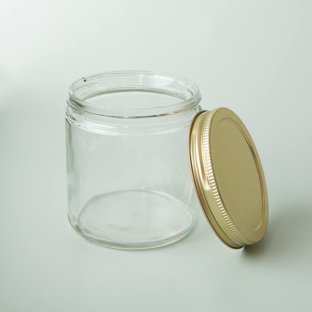 16 oz Clear Glass Jar with Gold Lid image number null