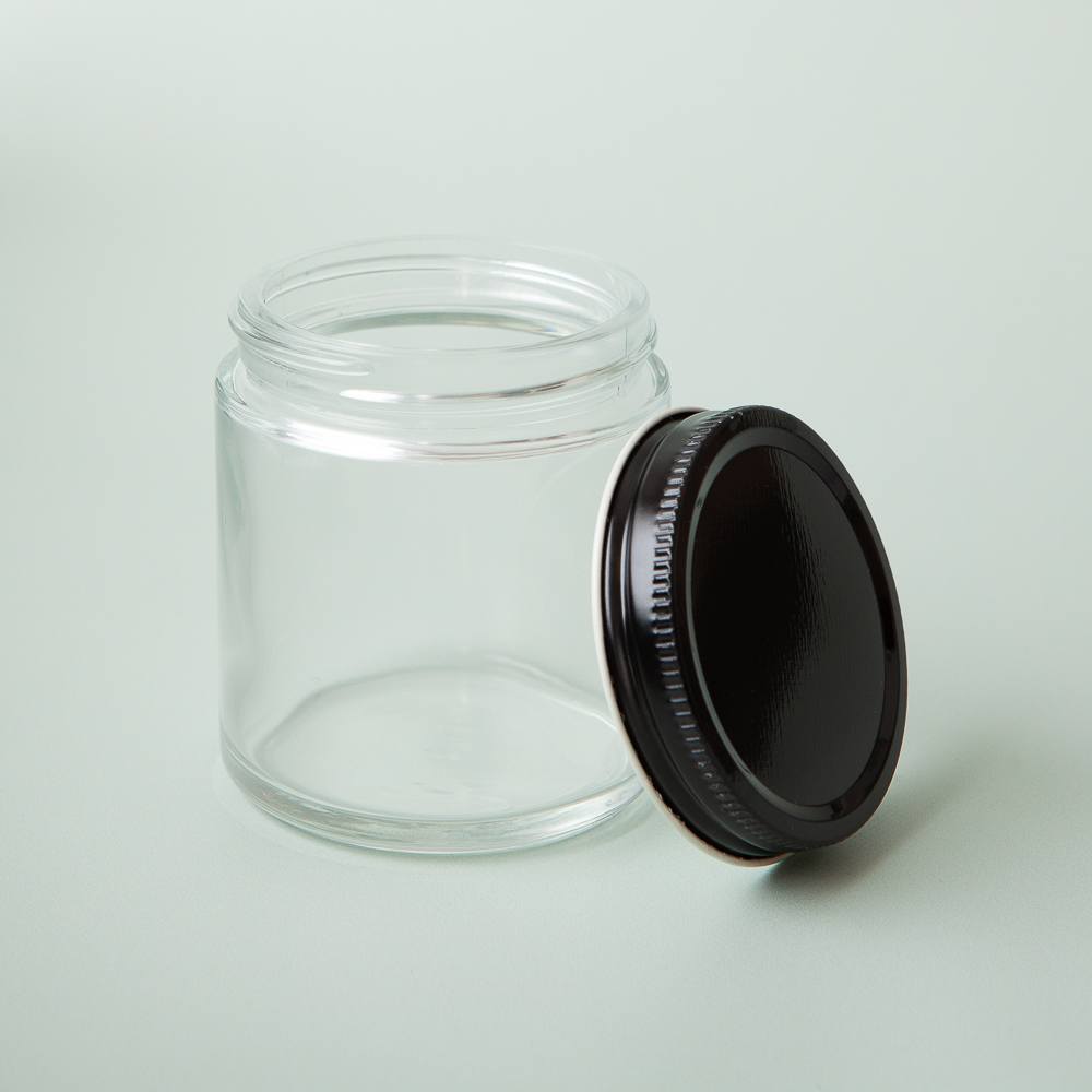 4 oz Clear Glass Jar with Black Lid image number null