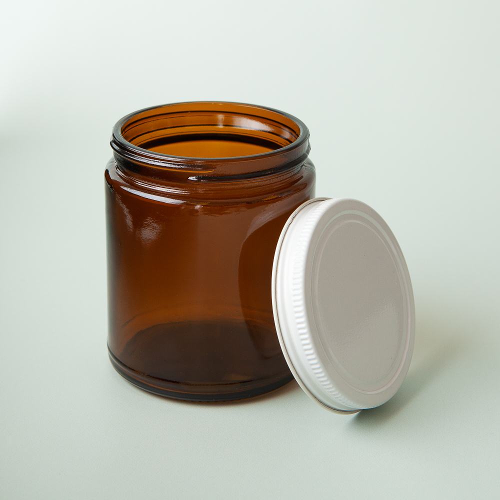 9 oz Amber Glass Jar with White Lid image number null