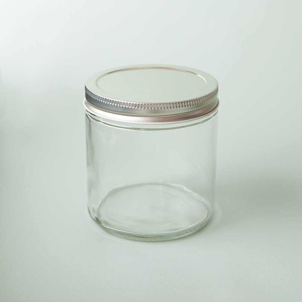 16 oz Clear Glass Jar with Silver Lid image number null