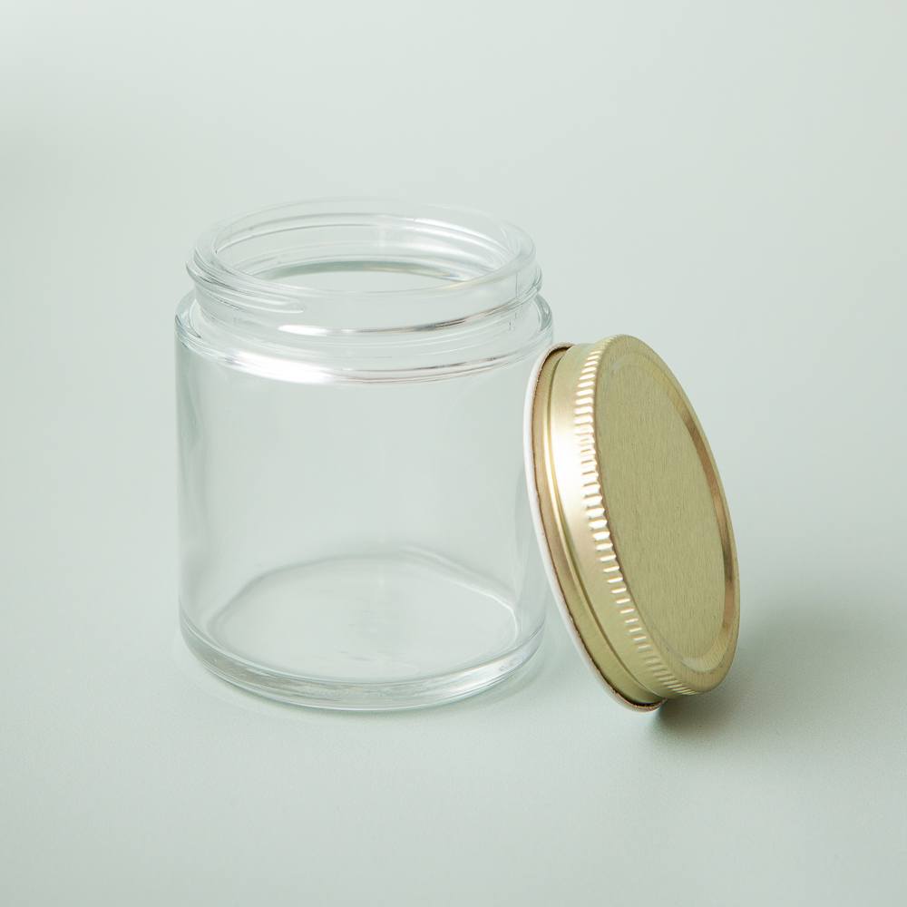 4 oz Clear Glass Jar with Gold Lid image number null