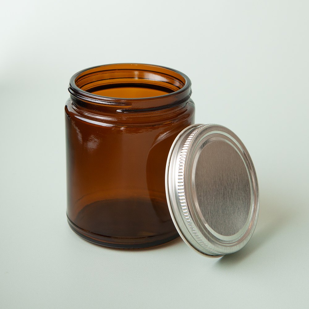 9 oz Amber Glass Jar with Silver Lid image number null