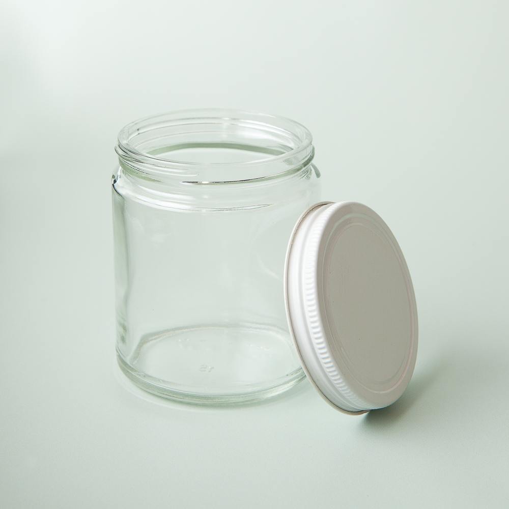 9 oz Clear Glass Jar with White Lid image number null