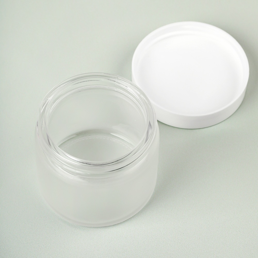 2 oz Frosted Glass Jar with White Cap image number null