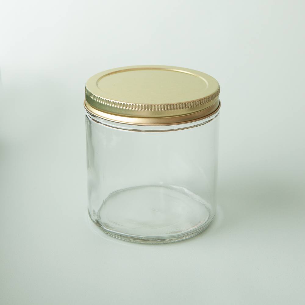 16 oz Clear Glass Jar with Gold Lid image number null