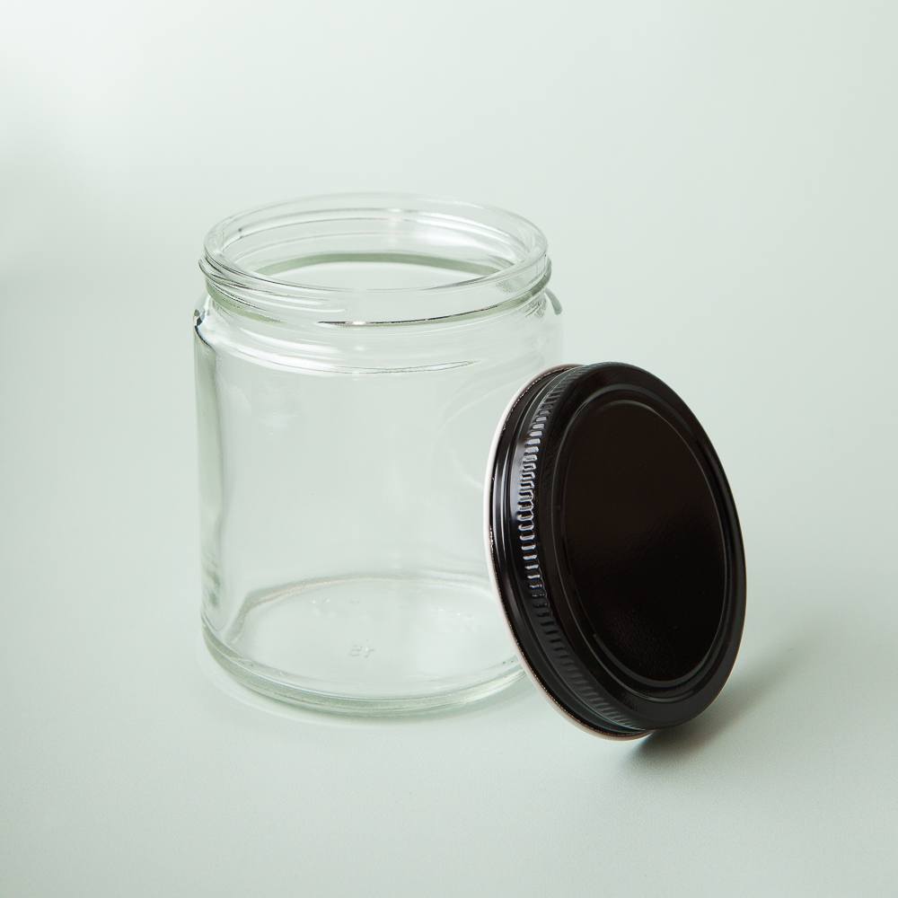 9 oz Clear Glass Jar with Black Lid image number null