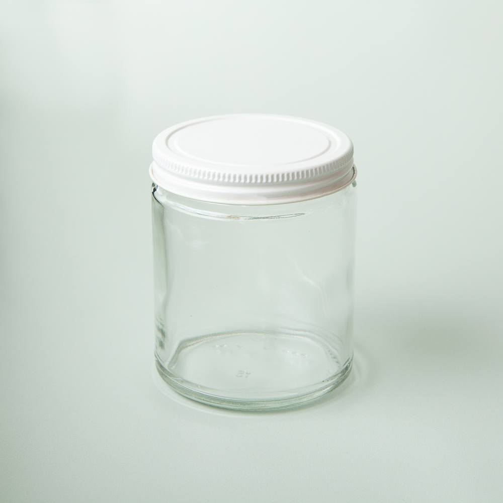 9 oz Clear Glass Jar with White Lid image number null