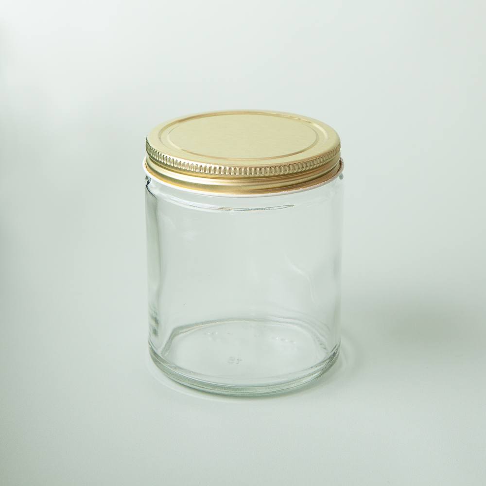 9 oz Clear Glass Jar with Gold Lid image number null