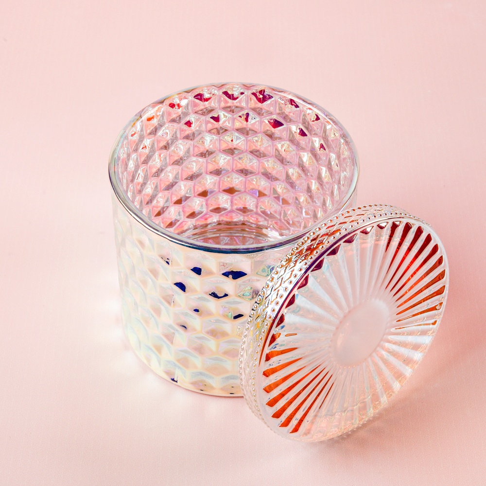 Iridescent Diamond Candle Jar with Lid image number null